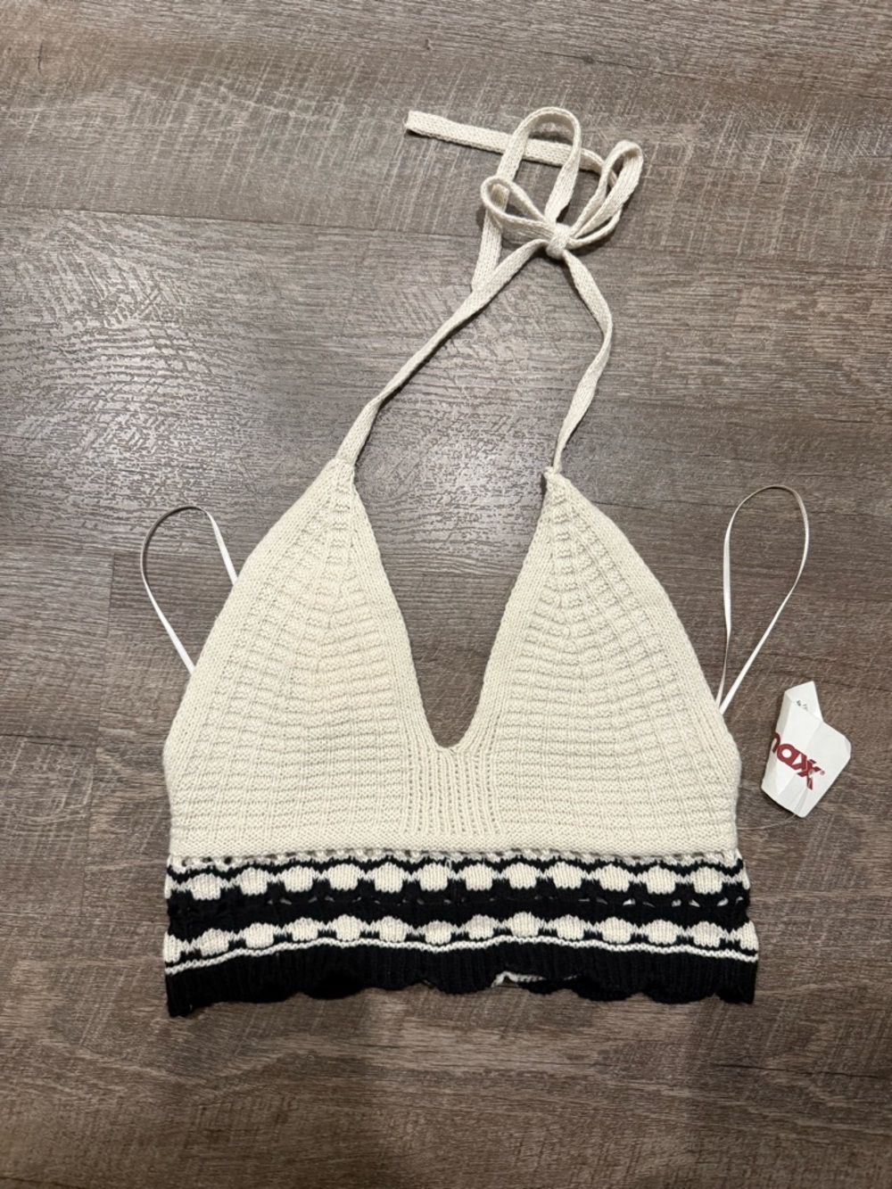 Sincerely Jules Cream and Black Knit Halter Tank Top. Size Small